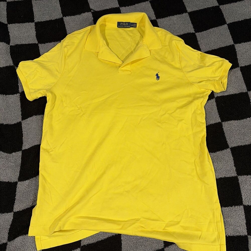 Polo Ralph Lauren Yellow Men's Shirt Knit Custom Fit Short Sleeve Cotton Size L